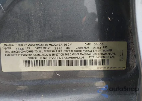 2009 Volkswagen Jetta Se/Sel from USA, damaged, VIN 3VWRM71KX9M004214